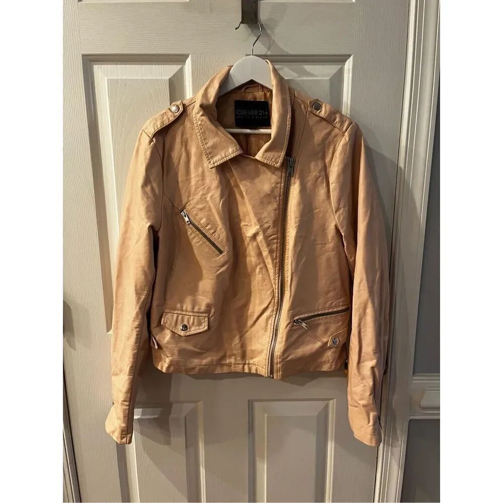 Forever 21 Plus Pink Faux Leather Moto Jacket sz 1X EUC